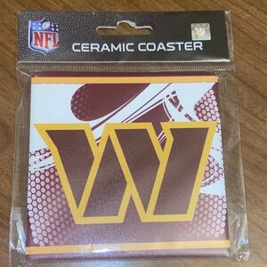 NFL Washington Commanders Ceramic Coaster with W Logo in Burgundy, Gold & White.